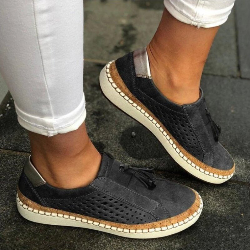 Damen Slip-On Loafer Orthopädisch Atmungsaktiv Quasten - Black