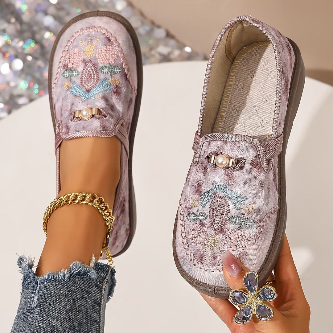 Damen Slipper Blumenstickerei Perlendetails - Pink