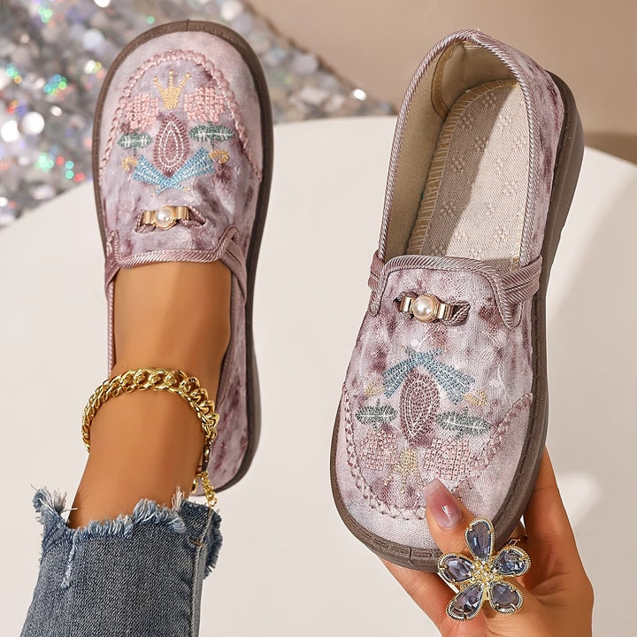 Damen Slipper Blumenstickerei Perlendetails - Pink