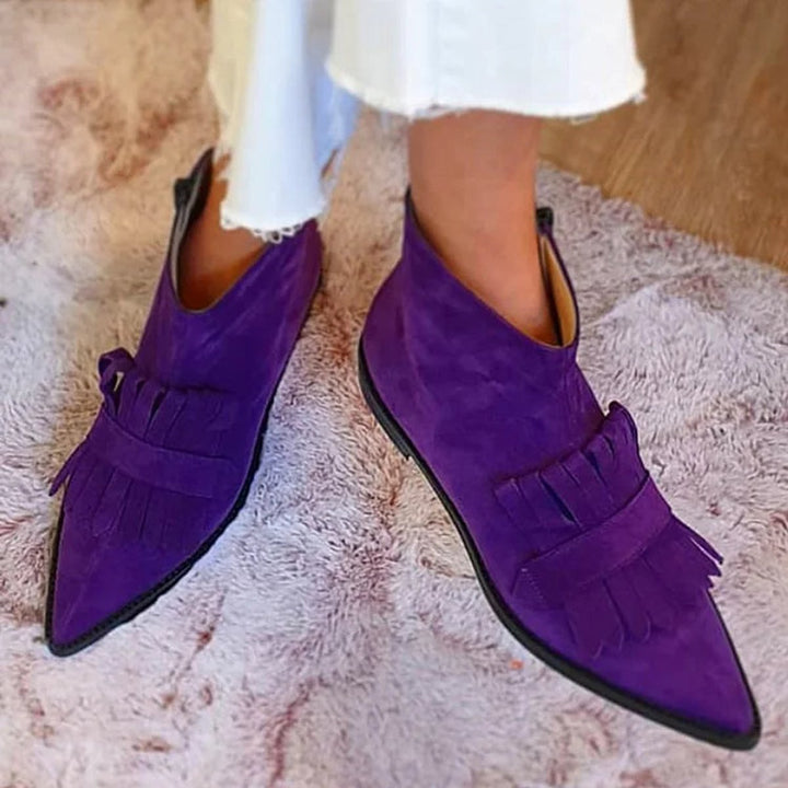 Damen Spitze Fransen Ankle Boots Lila Velours Mokassin-Stiefeletten - Lila