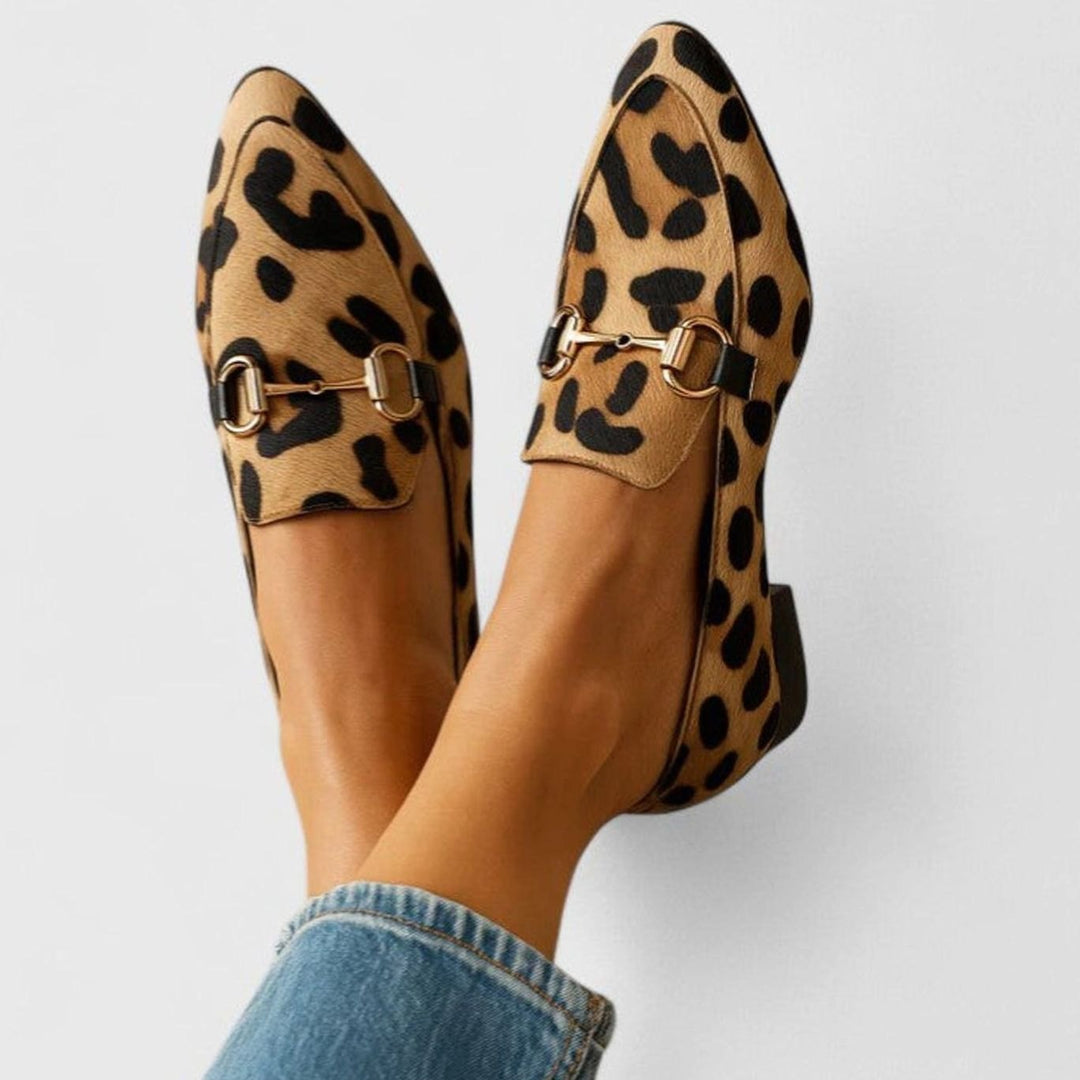 Damen Spitze Leopardenmuster Slipper mit Goldschnalle - Leopard