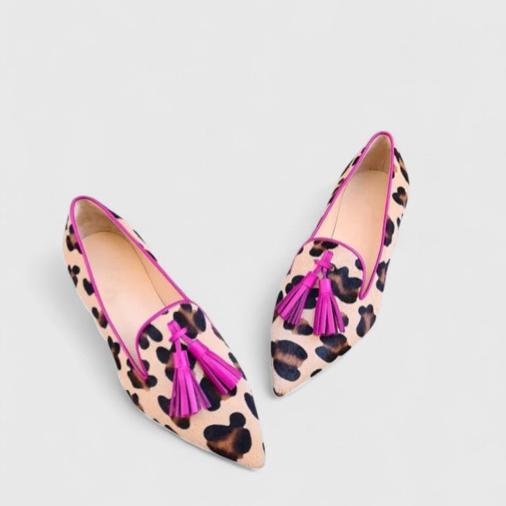 Damen Spitze Loafers mit Leopardenmuster und Quasten - Pink