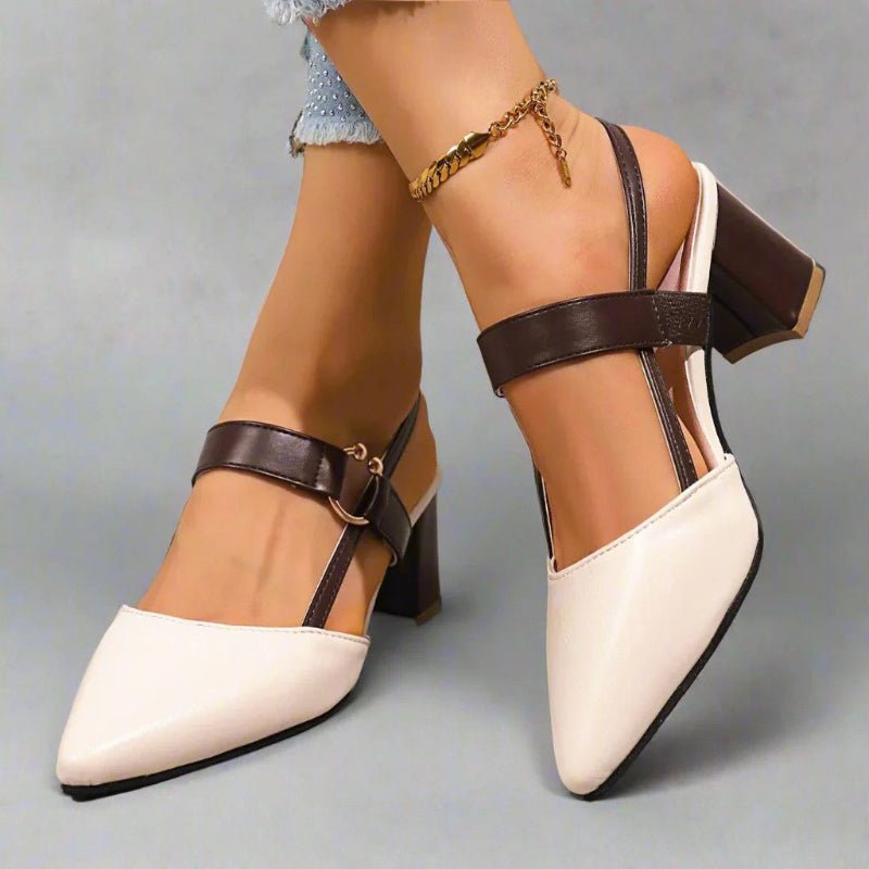 Damen Spitze T-Riemen Blockabsatz Pumps