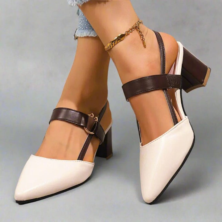 Damen Spitze T-Riemen Blockabsatz Pumps