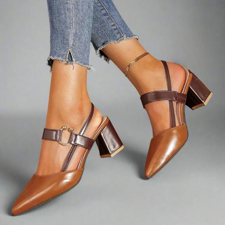 Damen Spitze T-Riemen Blockabsatz Pumps