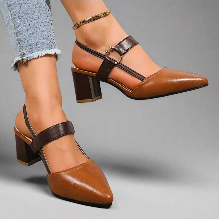 Damen Spitze T-Riemen Blockabsatz Pumps