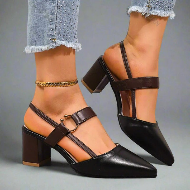 Damen Spitze T-Riemen Blockabsatz Pumps