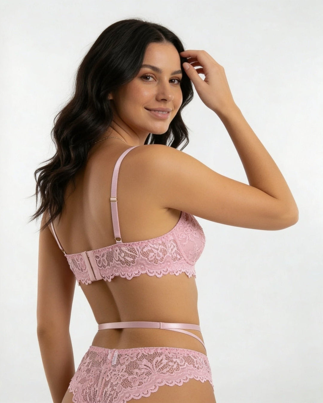 Damen Spitzen-Dessous-Set mit Büstenhalter Strapsürtel und Strümpfen