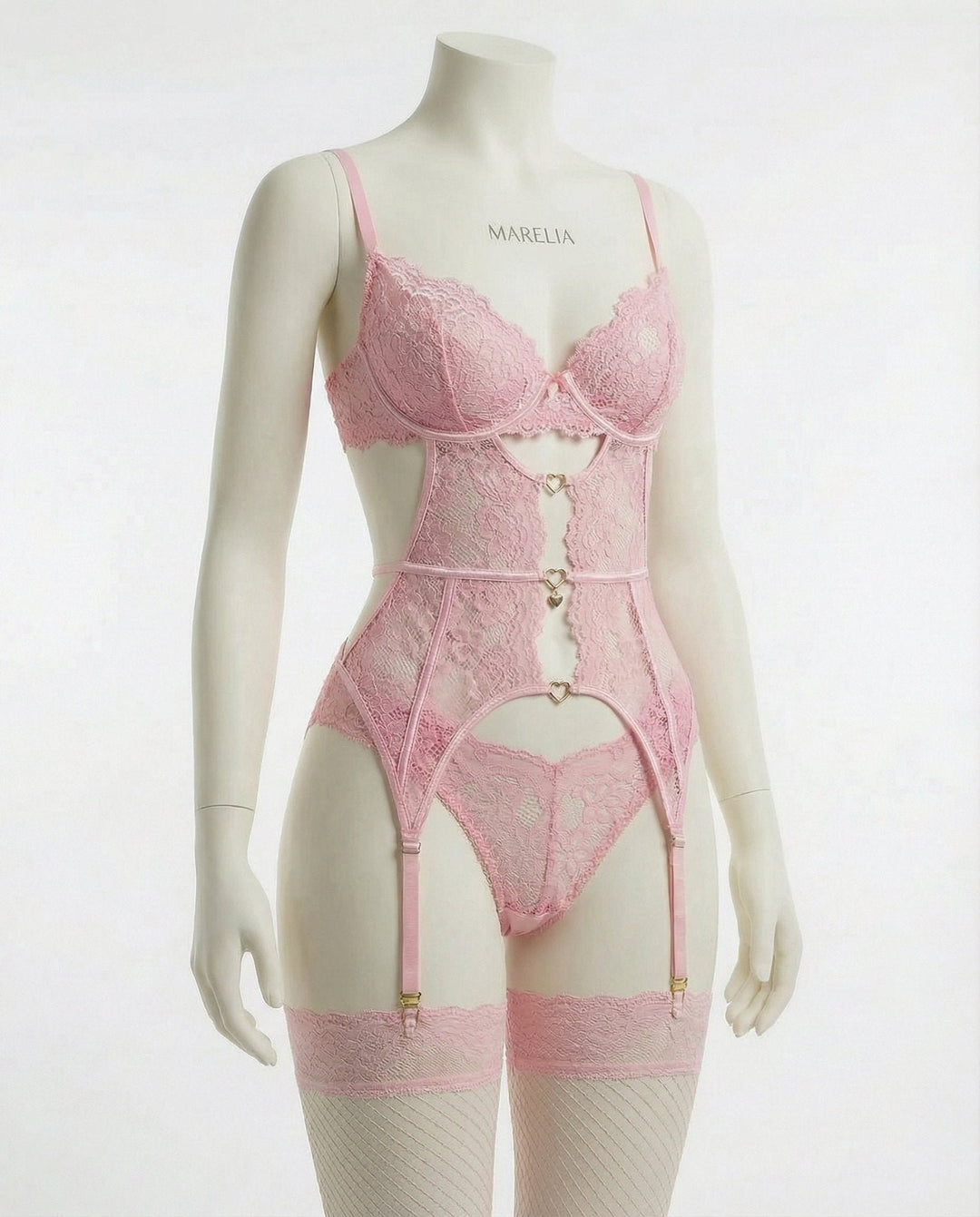 Damen Spitzen-Dessous-Set mit Büstenhalter Strapsürtel und Strümpfen