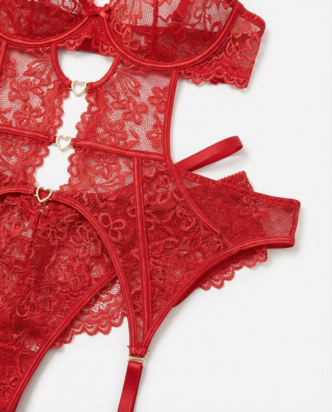 Damen Spitzen-Dessous-Set mit Büstenhalter Strapsürtel und Strümpfen