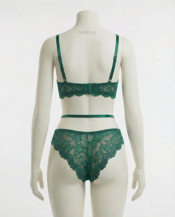 Damen Spitzen-Dessous-Set mit Büstenhalter Strapsürtel und Strümpfen