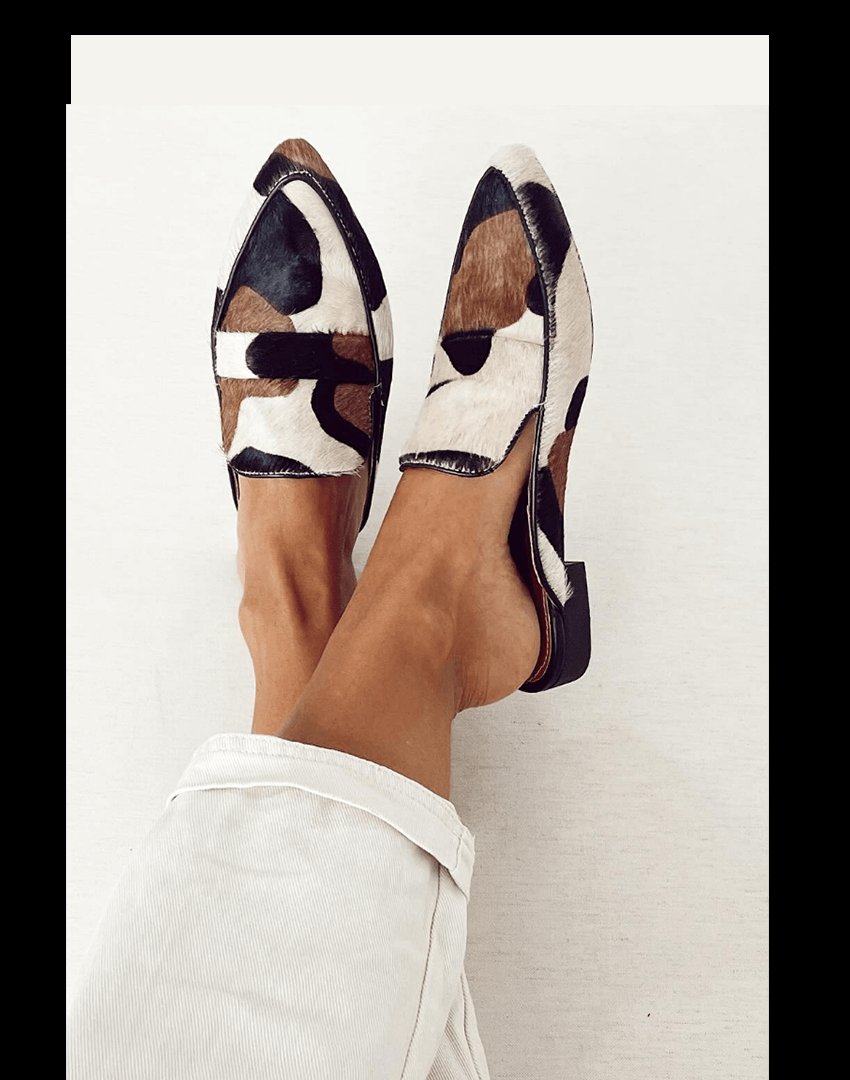 Damen Spitzzehen-Loafer im Kuhfellmuster gepolsterte Einlegesohle - Black/White