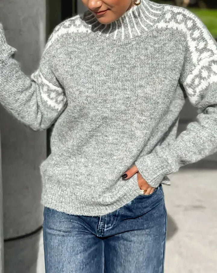 Damen Stehkragen Strickpullover für die Kalte Jahreszeit mit Jacquardmuster