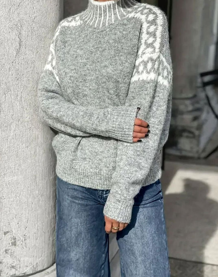 Damen Stehkragen Strickpullover für die Kalte Jahreszeit mit Jacquardmuster