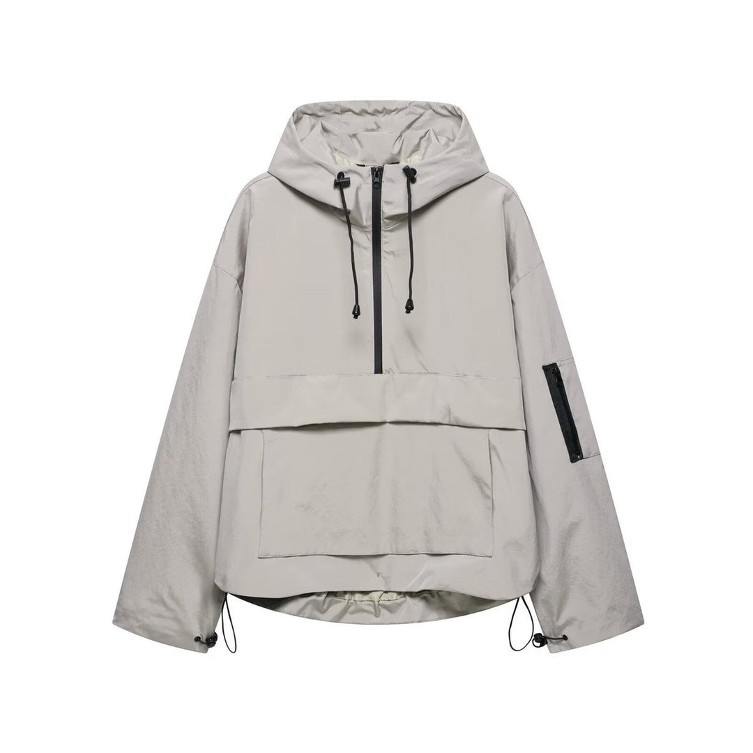 Damen Stepp-Übergangsjacke mit Kapuze Windabweisend Anorak - Grau