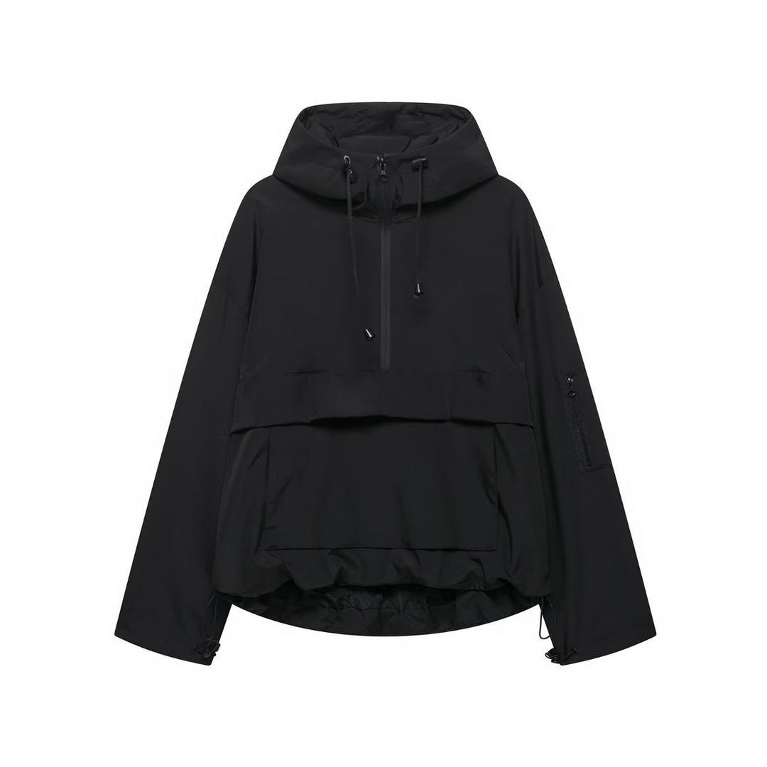 Damen Stepp-Übergangsjacke mit Kapuze Windabweisend Anorak - Schwarz