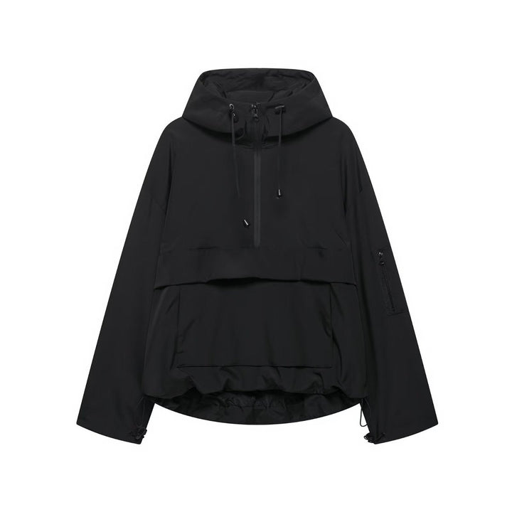 Damen Stepp-Übergangsjacke mit Kapuze Windabweisend Anorak - Schwarz