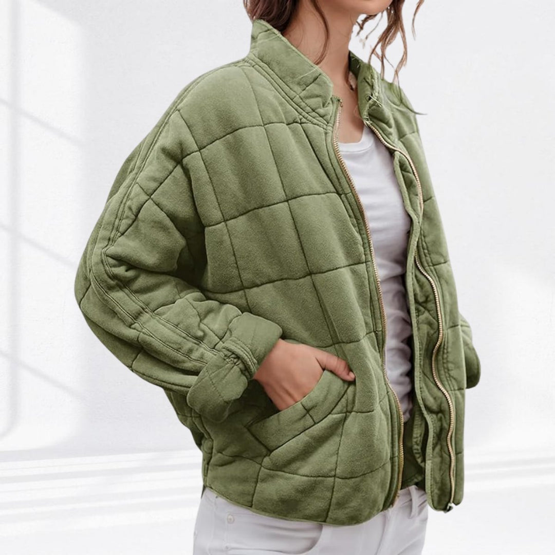 Damen Steppjacke gesteppt mit Reißverschluss Regular Fit Übergangsjacke - Salbeigrün