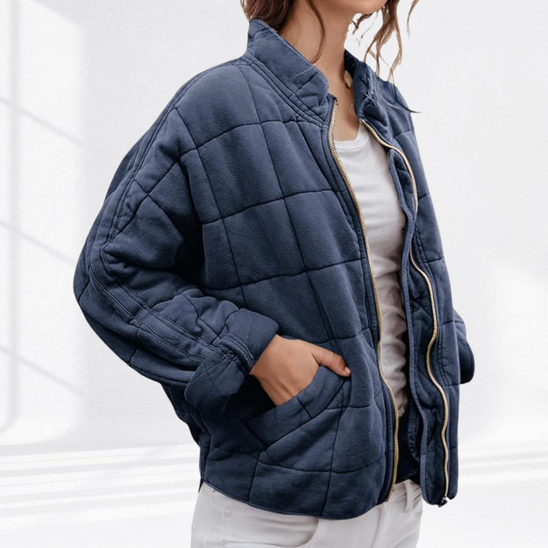 Damen Steppjacke gesteppt mit Reißverschluss Regular Fit Übergangsjacke - Marineblau