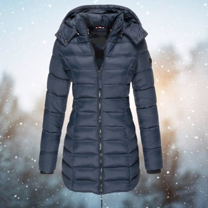 Damen Steppjacke Kapuze Langer Schnitt Warme Winterjacke - Marineblau