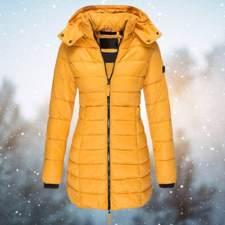 Damen Steppjacke Kapuze Langer Schnitt Warme Winterjacke - Gelb