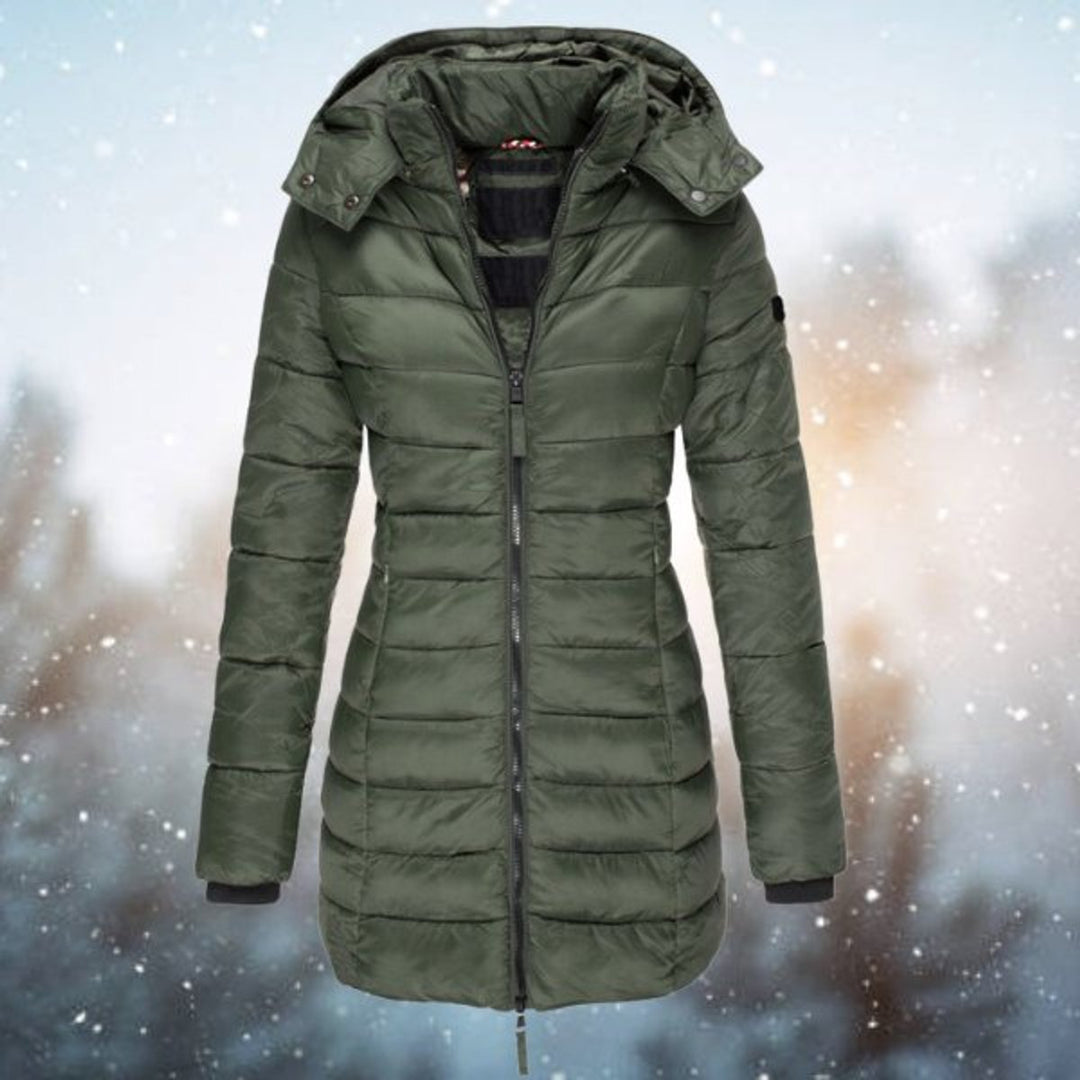 Damen Steppjacke Kapuze Langer Schnitt Warme Winterjacke - Grün