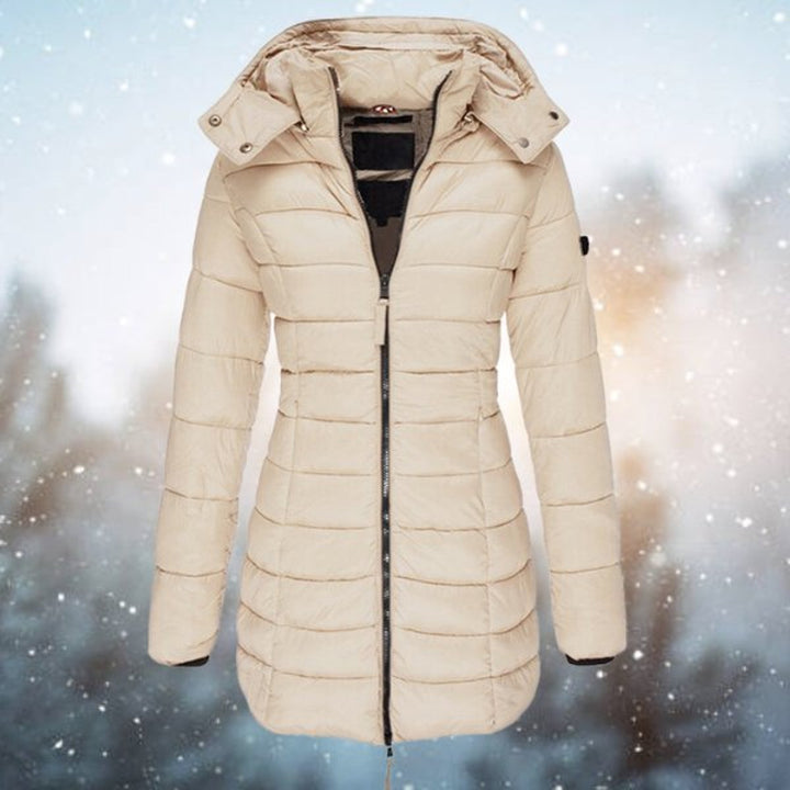 Damen Steppjacke Kapuze Langer Schnitt Warme Winterjacke - Khaki