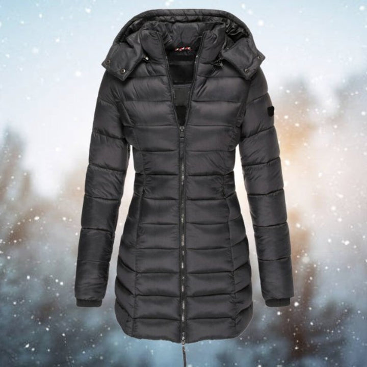 Damen Steppjacke Kapuze Langer Schnitt Warme Winterjacke - Schwarz
