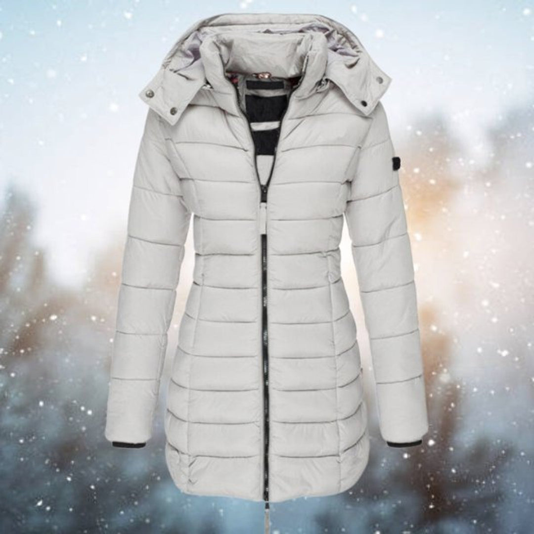 Damen Steppjacke Kapuze Langer Schnitt Warme Winterjacke - Grau