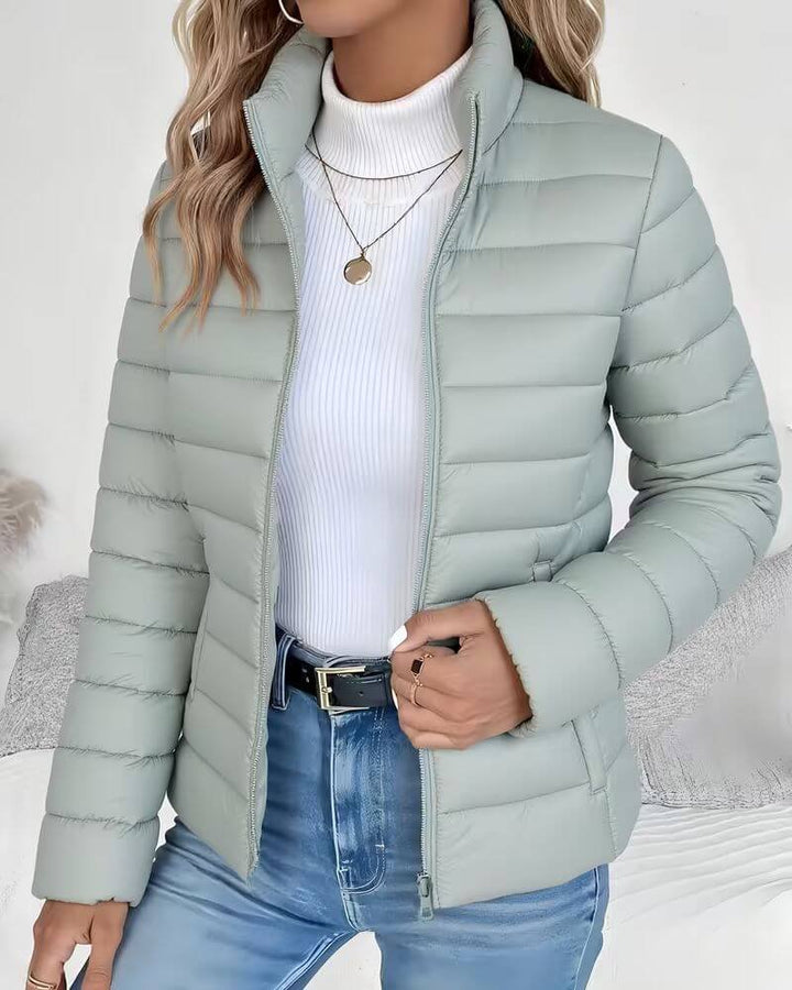 Damen Steppjacke Leicht Stehkragen Tailliert - Green