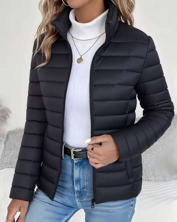 Damen Steppjacke Leicht Stehkragen Tailliert - Black