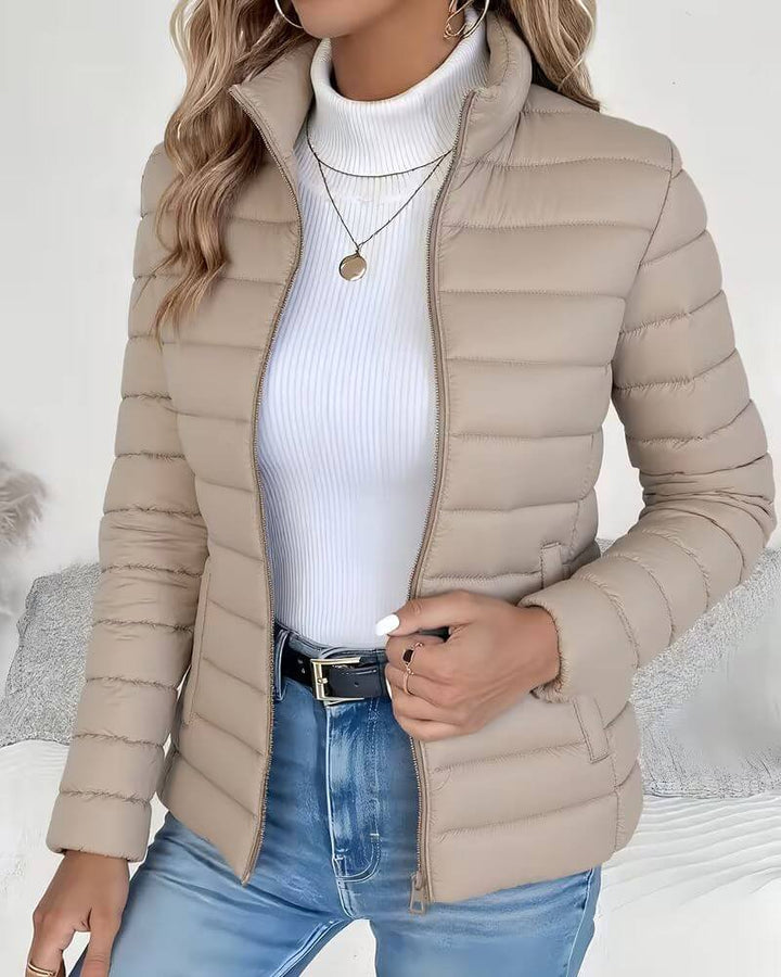 Damen Steppjacke Leicht Stehkragen Tailliert - Beige