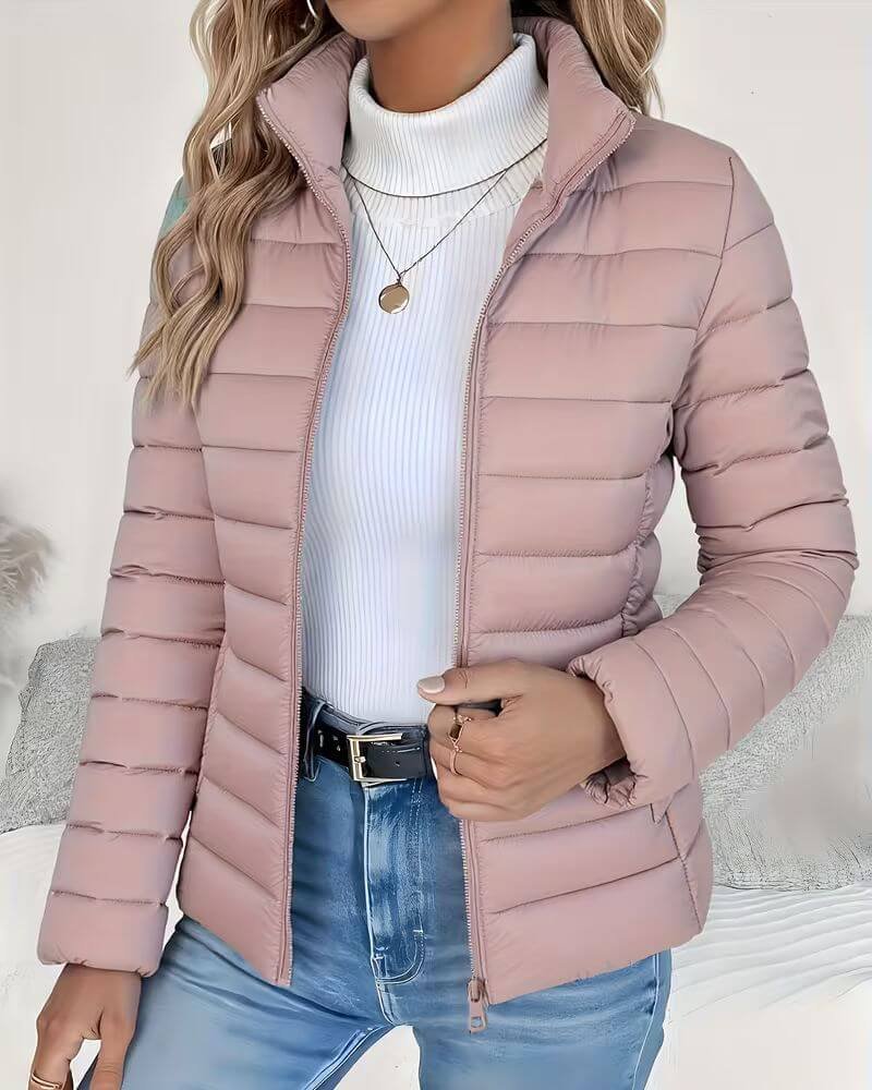 Damen Steppjacke Leicht Stehkragen Tailliert - Pink