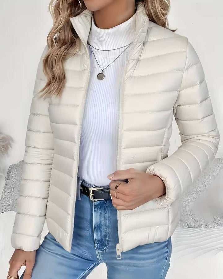 Damen Steppjacke Leicht Stehkragen Tailliert - Cream