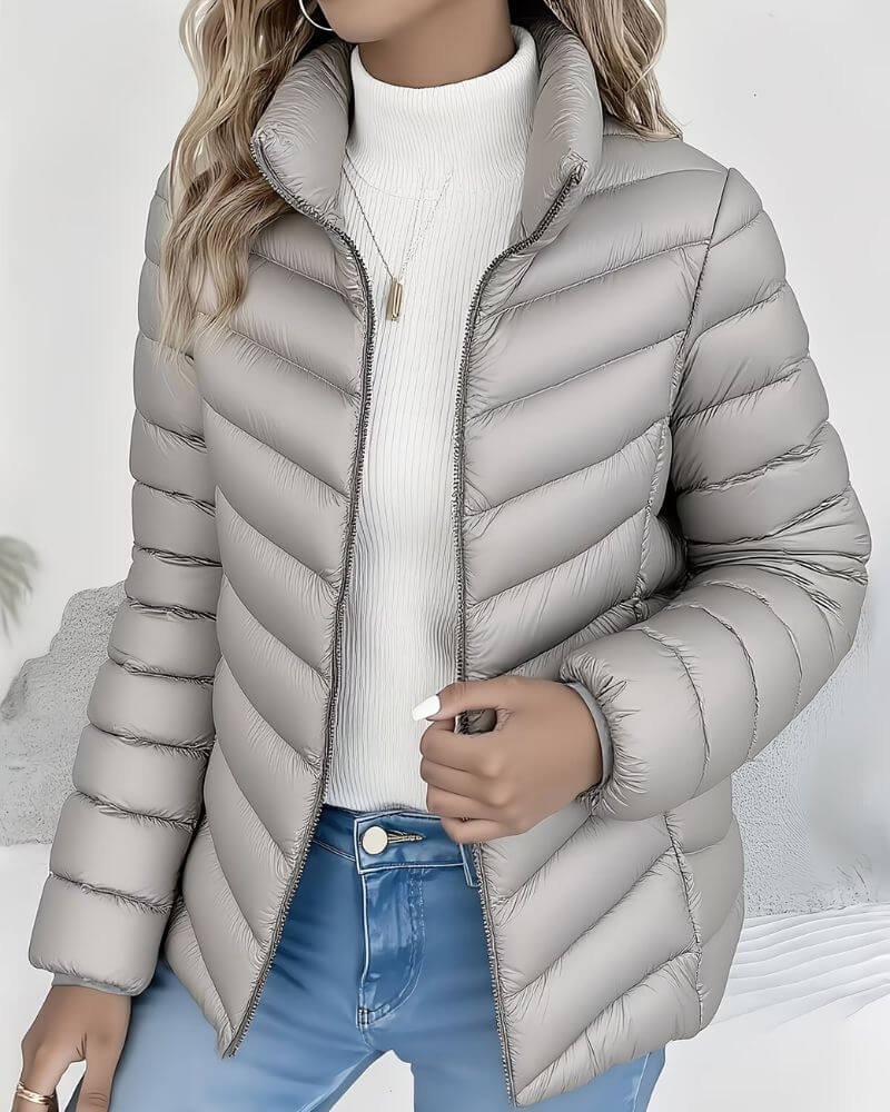 Damen Steppjacke Leicht Stehkragen Tailliert - Grey
