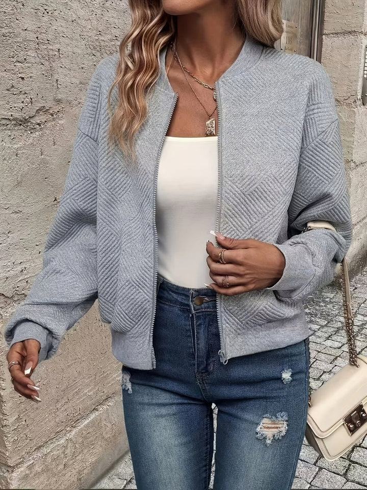Damen Steppjacke leichte Zip-Up Jacke mit Strukturmuster - Grau
