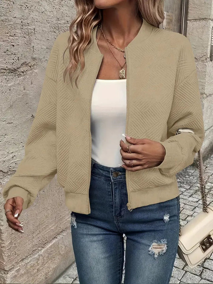 Damen Steppjacke leichte Zip-Up Jacke mit Strukturmuster - Khaki