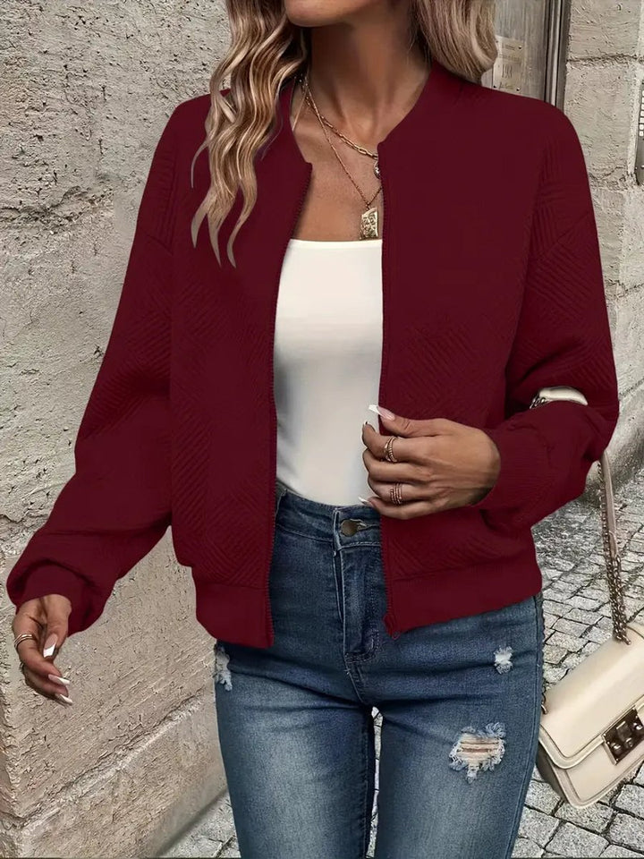 Damen Steppjacke leichte Zip-Up Jacke mit Strukturmuster - Dunkelrot