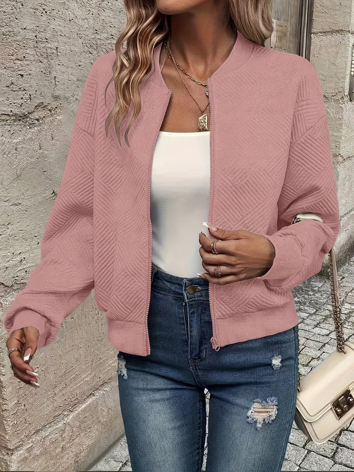 Damen Steppjacke leichte Zip-Up Jacke mit Strukturmuster - Rosa