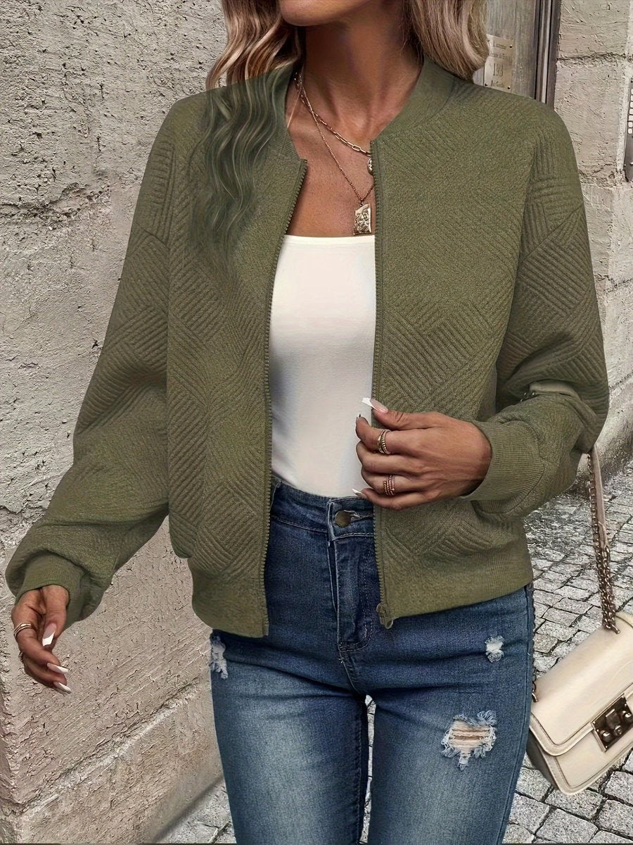 Damen Steppjacke leichte Zip-Up Jacke mit Strukturmuster - Olivgrün
