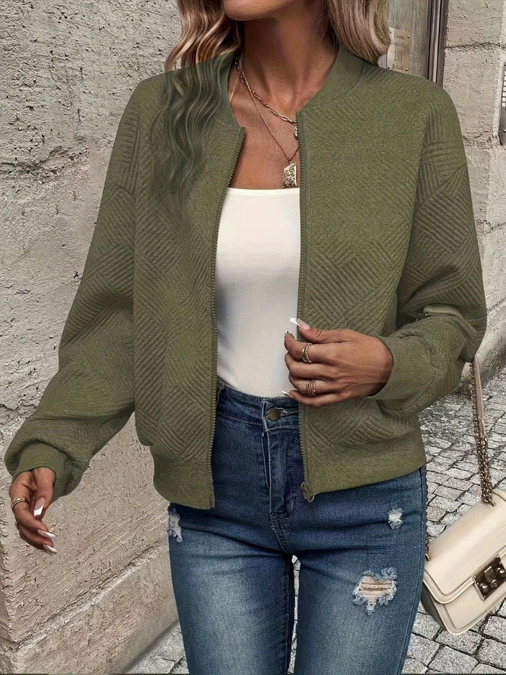 Damen Steppjacke leichte Zip-Up Jacke mit Strukturmuster - Olivgrün