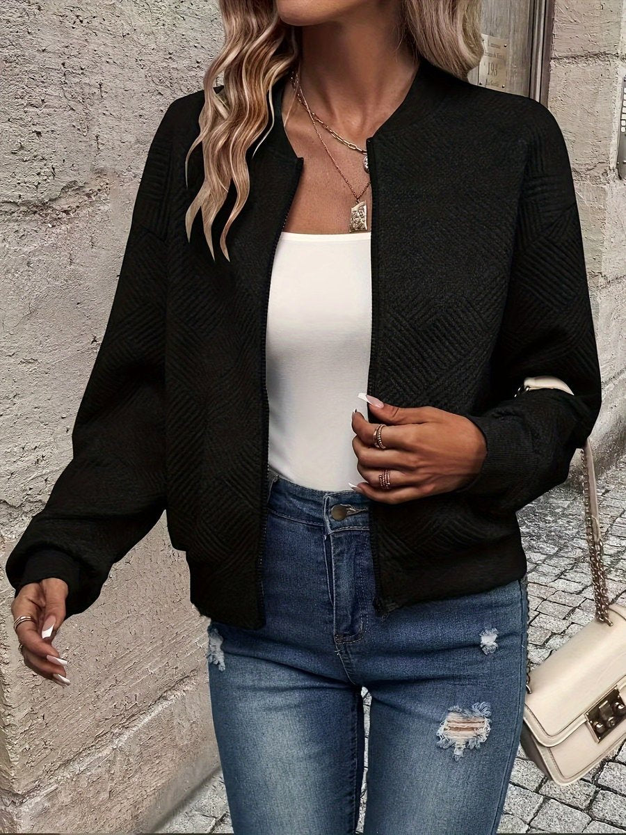 Damen Steppjacke leichte Zip-Up Jacke mit Strukturmuster - Schwarz