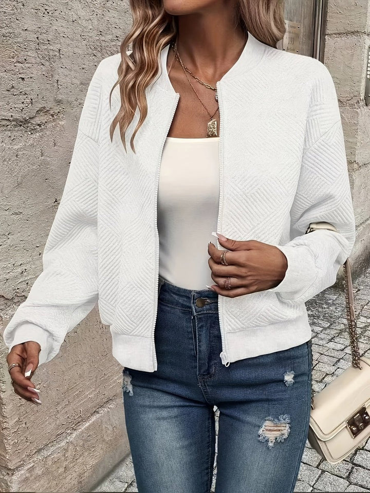 Damen Steppjacke leichte Zip-Up Jacke mit Strukturmuster - Weiß