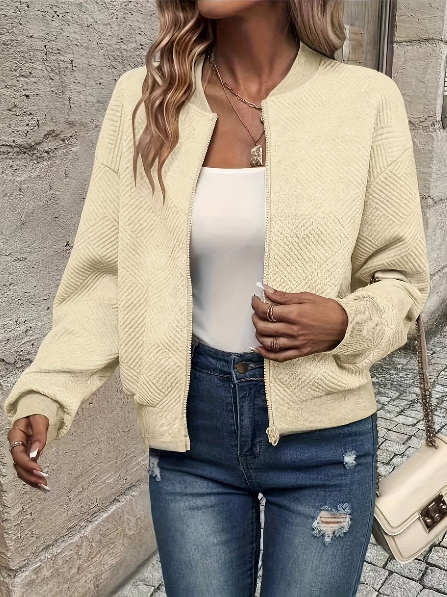 Damen Steppjacke leichte Zip-Up Jacke mit Strukturmuster - Aprikose