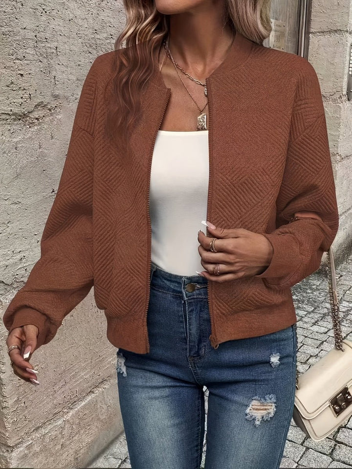 Damen Steppjacke leichte Zip-Up Jacke mit Strukturmuster - Dunkelbraun