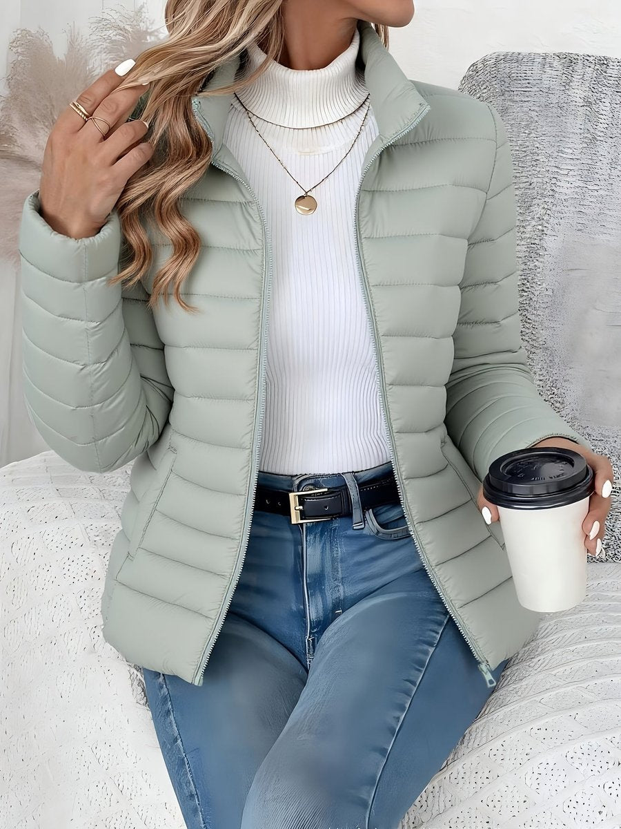 Damen Steppjacke leichter Women Coat Stehkragen Reißverschluss Herbst Winter