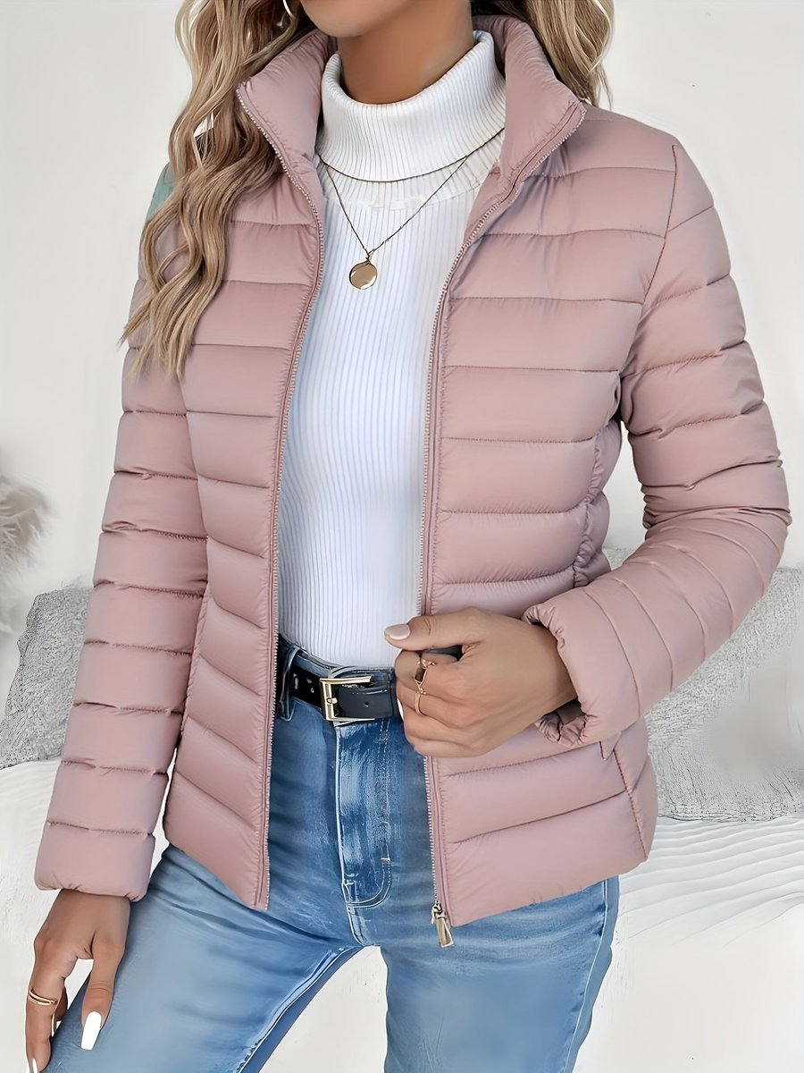 Damen Steppjacke leichter Women Coat Stehkragen Reißverschluss Herbst Winter