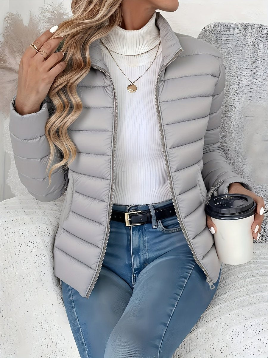 Damen Steppjacke leichter Women Coat Stehkragen Reißverschluss Herbst Winter