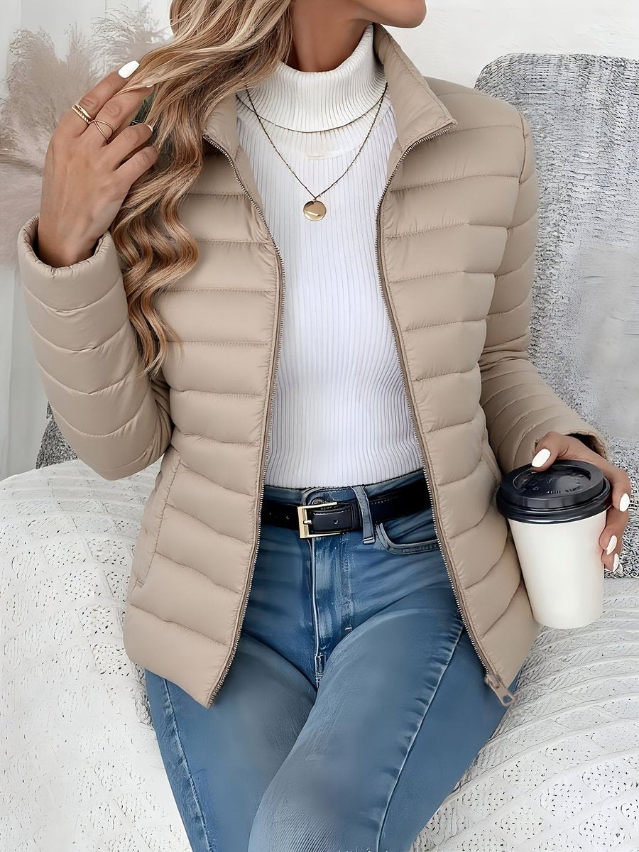 Damen Steppjacke leichter Women Coat Stehkragen Reißverschluss Herbst Winter