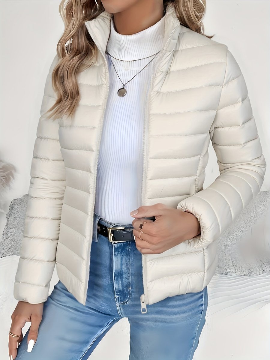 Damen Steppjacke leichter Women Coat Stehkragen Reißverschluss Herbst Winter
